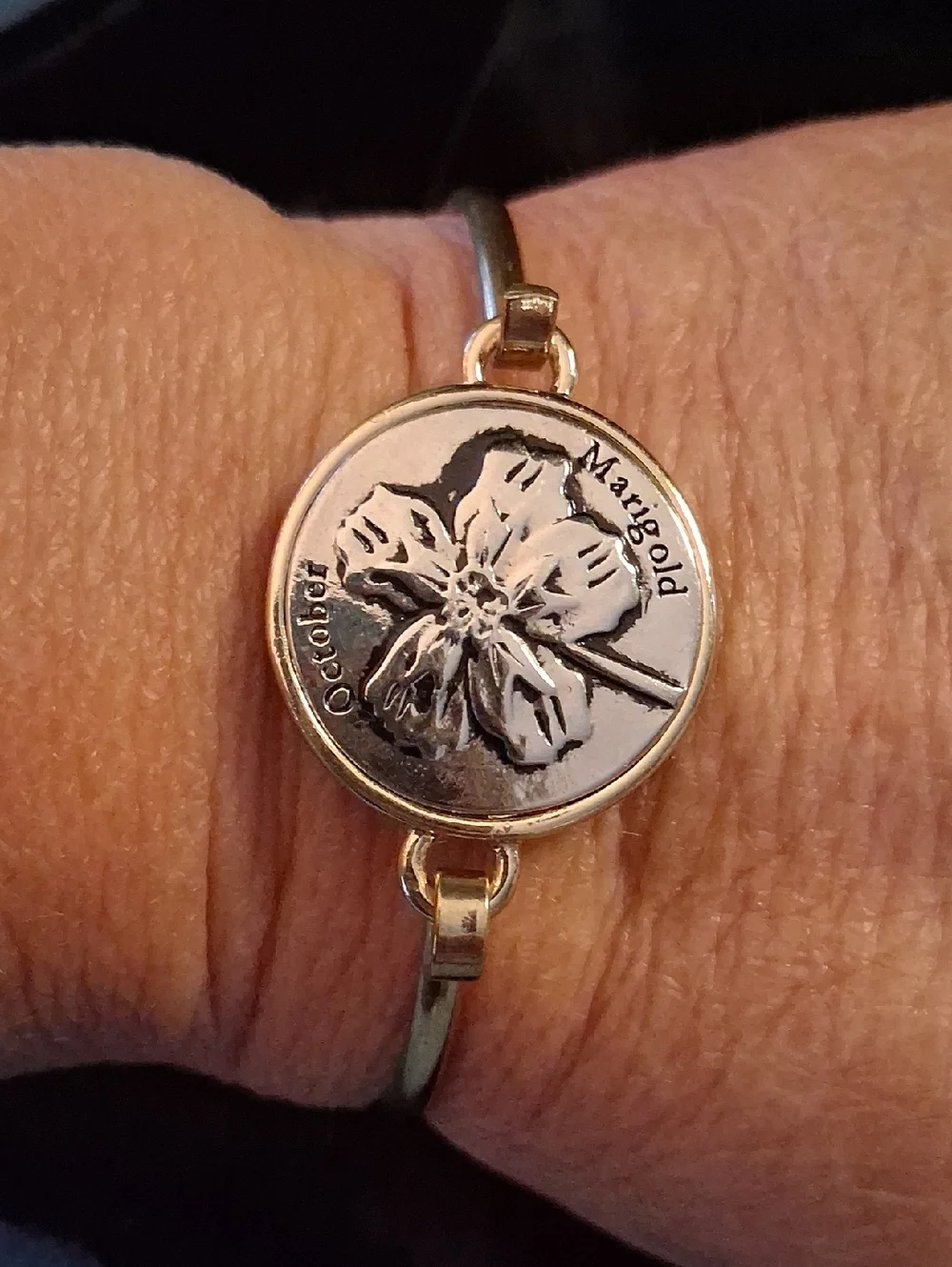 October Marigold Birthflower Bracelet - Gold and Silver Tone.